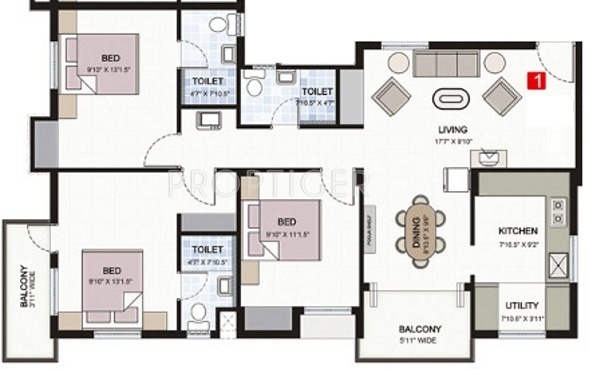 Navin Srishti (3BHK+3T (1,417 sq ft) 1417 sq ft)
