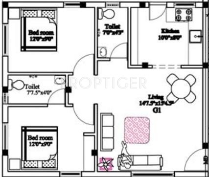 Krishna Indraprastha (2BHK+2T (830 sq ft) 830 sq ft)