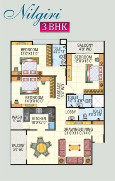 Kalindi Nilgiri Enorma (3BHK+3T (1,150 sq ft) 1150 sq ft)