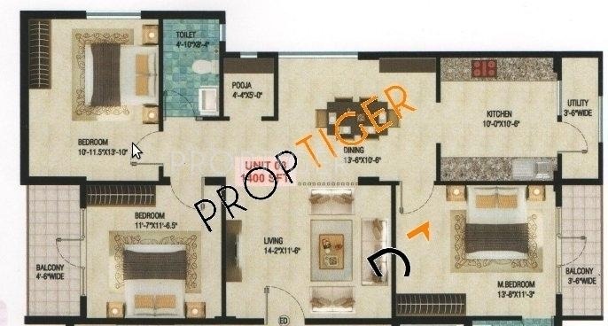 Nishitas Aditya Residency (3BHK+1T (1,400 sq ft)   Pooja Room 1400 sq ft)