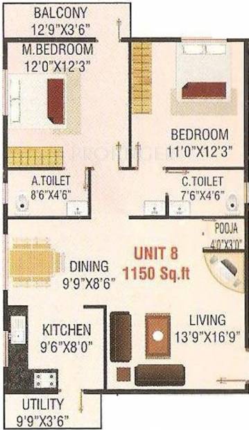 i1 SLR Residency (2BHK+2T (1,150 sq ft) 1150 sq ft)