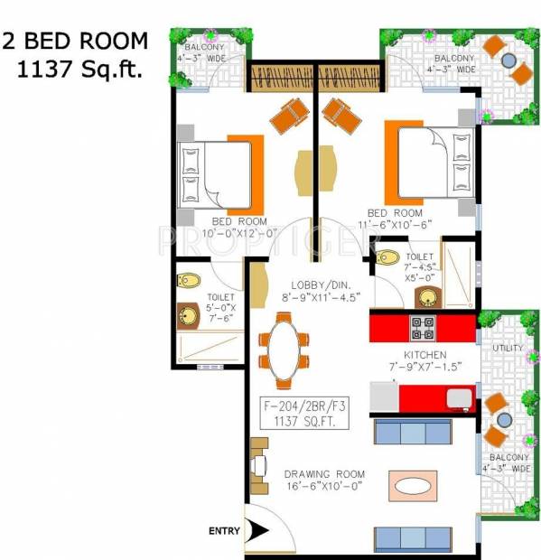 Rishabh Cloud9 Towers (2BHK+2T (1,137 sq ft) 1137 sq ft)