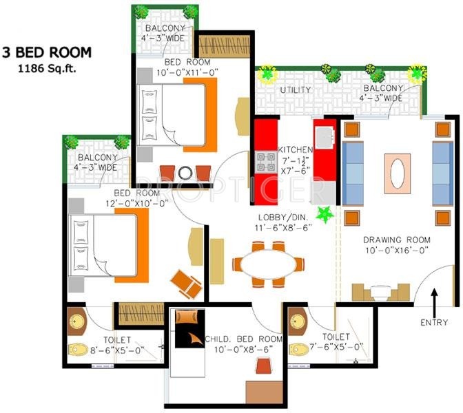Rishabh Cloud9 Towers (3BHK+2T (1,186 sq ft) 1186 sq ft)