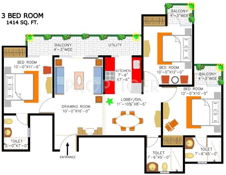 Rishabh Cloud9 Towers (3BHK+3T (1,414 sq ft) 1414 sq ft)