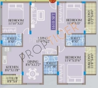 Mahaveer Calyx (3BHK+3T (1,610 sq ft) 1610 sq ft)