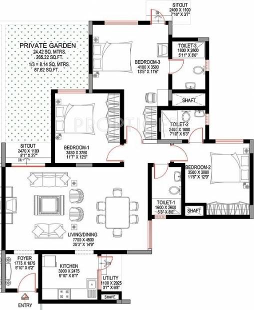 Sobha Sunbeam II (3BHK+3T (1,767 sq ft) 1767 sq ft)