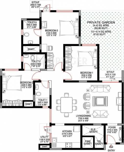 Sobha Sunbeam I (3BHK+3T (1,684 sq ft) 1684 sq ft)