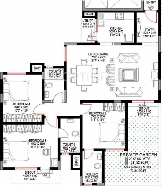 Sobha Sunbeam I (3BHK+3T (1,713 sq ft) 1713.42 sq ft)