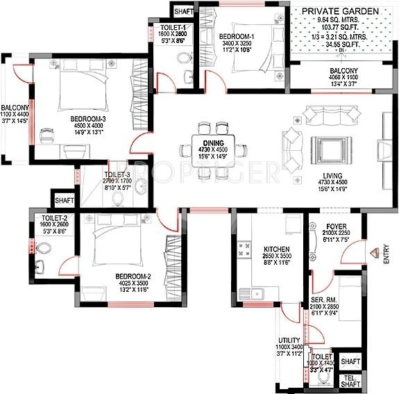 Sobha Suncrest (3BHK+4T (2,003 sq ft)   Servant Room 2003 sq ft)