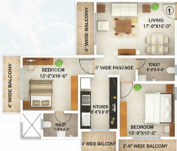 Ajmera Nirvana (2BHK+2T (1,035 sq ft) 1035 sq ft)