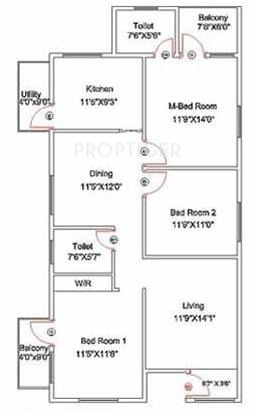 Kristal Citrine (3BHK+2T (1,350 sq ft) 1350 sq ft)