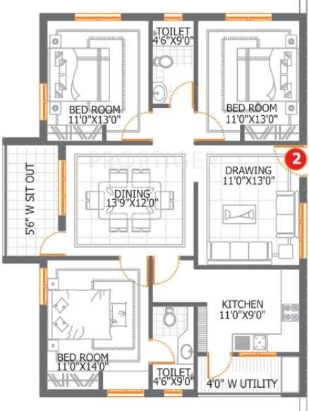 DSR Aditya DSR Lake Side (3BHK+2T (1,540 sq ft) 1540 sq ft)