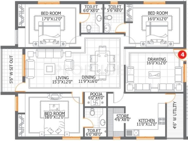 DSR Aditya DSR Lake Side (3BHK+3T (2,300 sq ft)   Pooja Room 2300 sq ft)