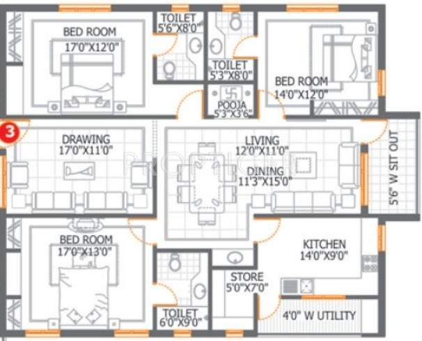 DSR Aditya DSR Lake Side (3BHK+3T (2,165 sq ft)   Pooja Room 2165 sq ft)