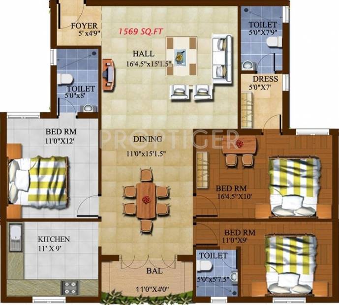 Anmol Abhinandhan (3BHK+3T (1,569 sq ft) 1569 sq ft)