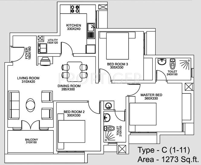 Skyline Primrose (3BHK+3T (1,273 sq ft) 1273 sq ft)