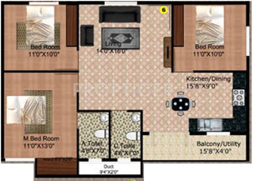 DS Seagull Nest (3BHK+2T (1,303 sq ft) 1303 sq ft)