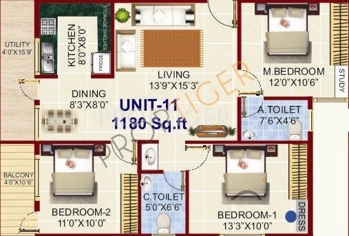 PSR Flora (3BHK+2T (1,180 sq ft) 1180 sq ft)
