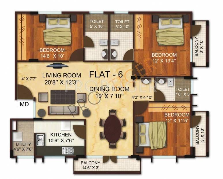 Ambara Shree Krishna (3BHK+3T (1,470 sq ft) 1470 sq ft)