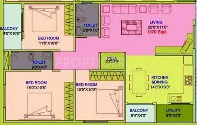 Druva Druva Daisy (3BHK+2T (1,370 sq ft)   Pooja Room 1370 sq ft)