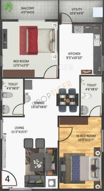 Anand Aster (2BHK+2T (1,260 sq ft) 1260 sq ft)