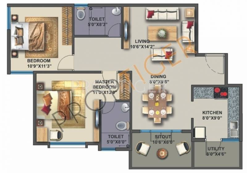 Snigdha Eden Blossoms (2BHK+2T (1,145 sq ft) 1145 sq ft)