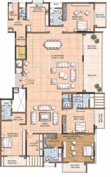 Crown Aura (4BHK+5T (6,830 sq ft) + Study Room 6830 sq ft)
