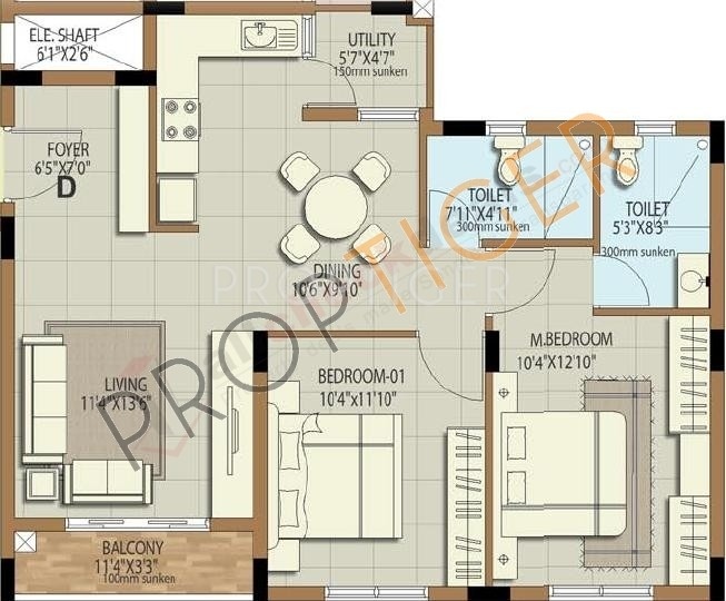 Bren SJR Unity (2BHK+2T (975 sq ft) 975 sq ft)