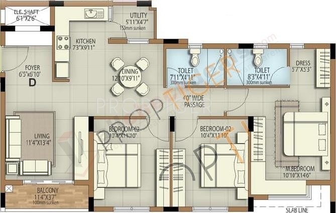 Bren SJR Unity (3BHK+2T (1,235 sq ft) 1235 sq ft)