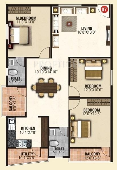 BM BM Lotus (3BHK+2T (1,368 sq ft) 1368 sq ft)