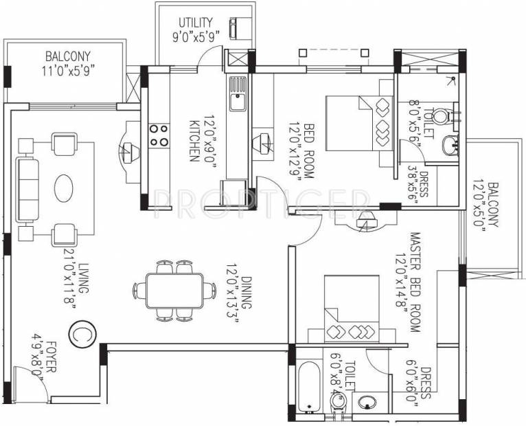Value VDB Celadon (2BHK+2T (1,583 sq ft) 1583 sq ft)