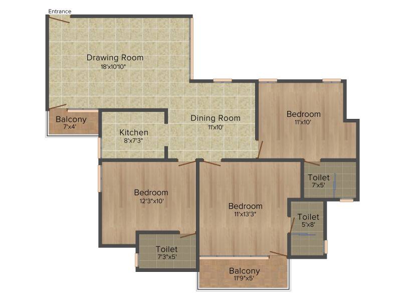 Ramprastha The Atrium (3BHK+3T (1,185 sq ft) 1185 sq ft)