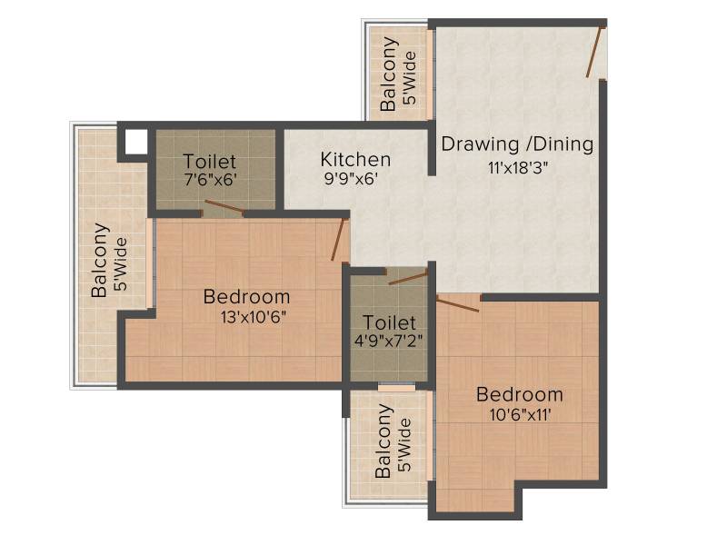 Supertech Ecociti (2BHK+2T (1,082 sq ft) 1082 sq ft)
