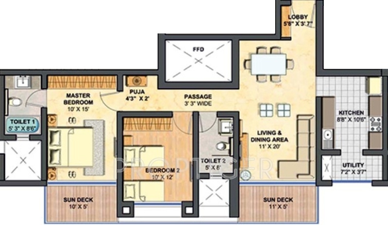 Lodha Primero (2BHK+2T (1,305 sq ft)   Pooja Room 1305 sq ft)