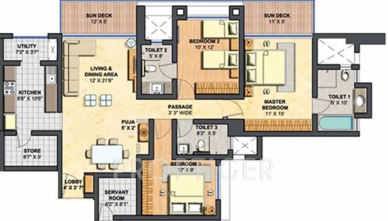 Lodha Primero (3BHK+3T (1,773 sq ft)   Servant Room 1773 sq ft)