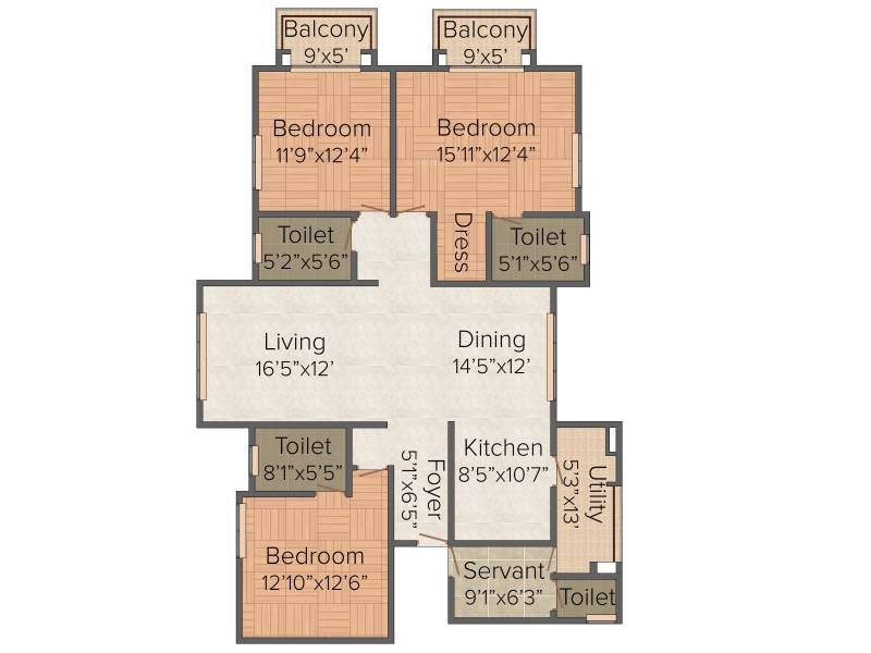 Pashmina Waterfront (3BHK+3T (2,082 sq ft) + Servant Room 2082 sq ft)