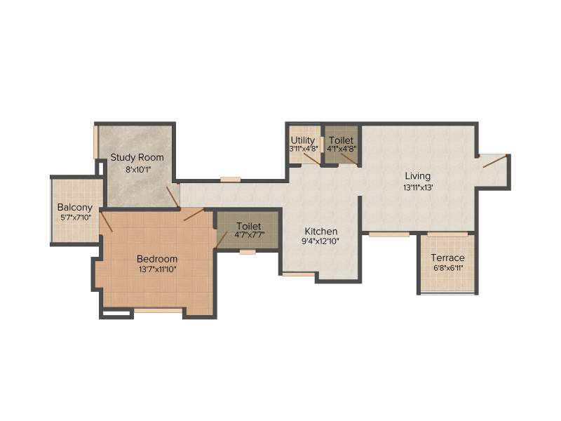 Apex Athena (1BHK+2T (990 sq ft) + Study Room 990 sq ft)