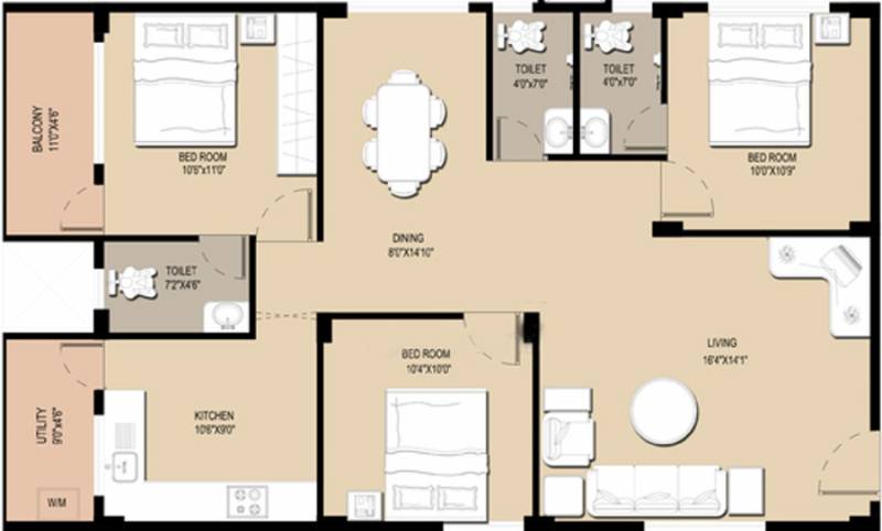 Mahaveer Orchids (3BHK+3T (1,315 sq ft) 1315 sq ft)