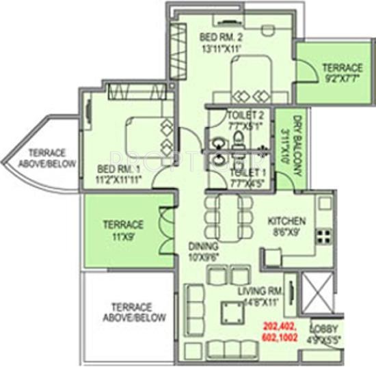 Paranjape Vasant Vihar Towers (2BHK+2T (967 sq ft) 967 sq ft)