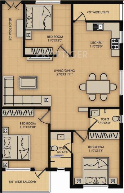 Sindhu Amazon (3BHK+3T (1,496 sq ft) 1496 sq ft)