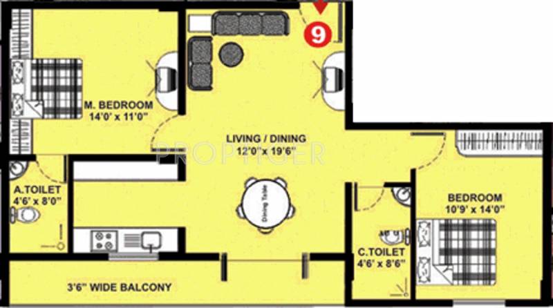 DS DSMAX SERENITY (2BHK+2T (907 sq ft) 907 sq ft)
