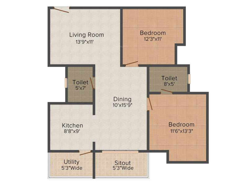 Lotus Petals (2BHK+2T (1,160 sq ft) 1160 sq ft)