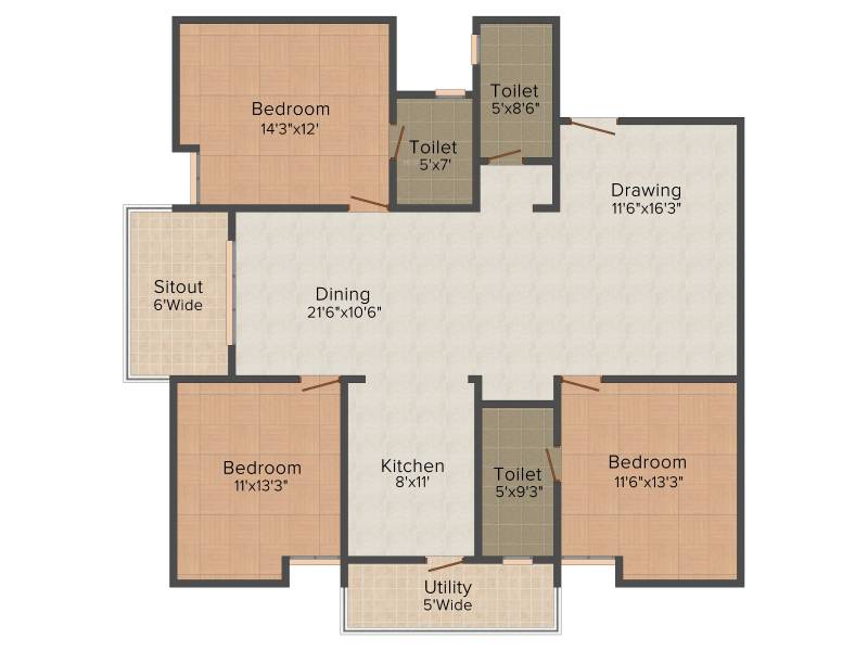 Lotus Petals (3BHK+3T (1,700 sq ft) 1700 sq ft)