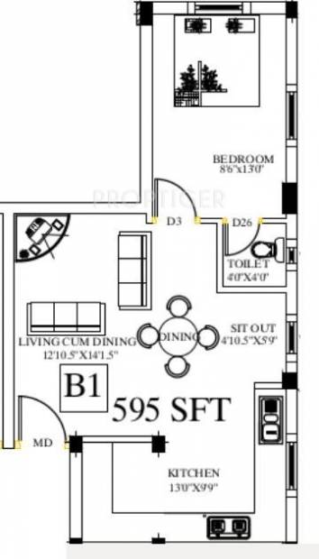 SVM VGP Shanthi Nagar (1BHK+1T (595 sq ft) 595 sq ft)