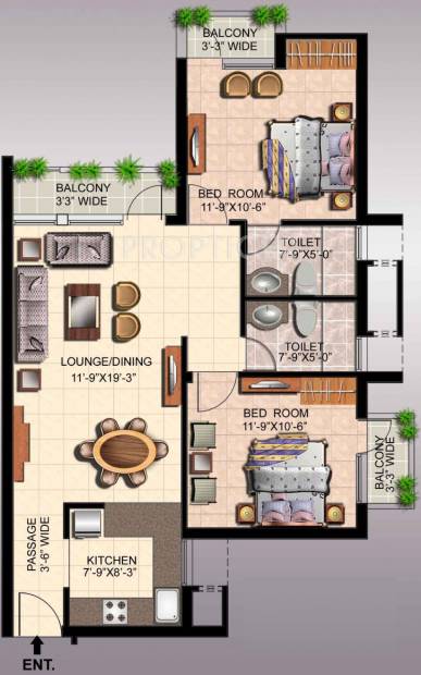 Ansal Fairway Apartment (2BHK+2T (1,235 sq ft) 1235 sq ft)