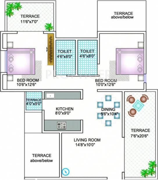Manas Developers Manas Dreams Floor Plan (2BHK+2T)
