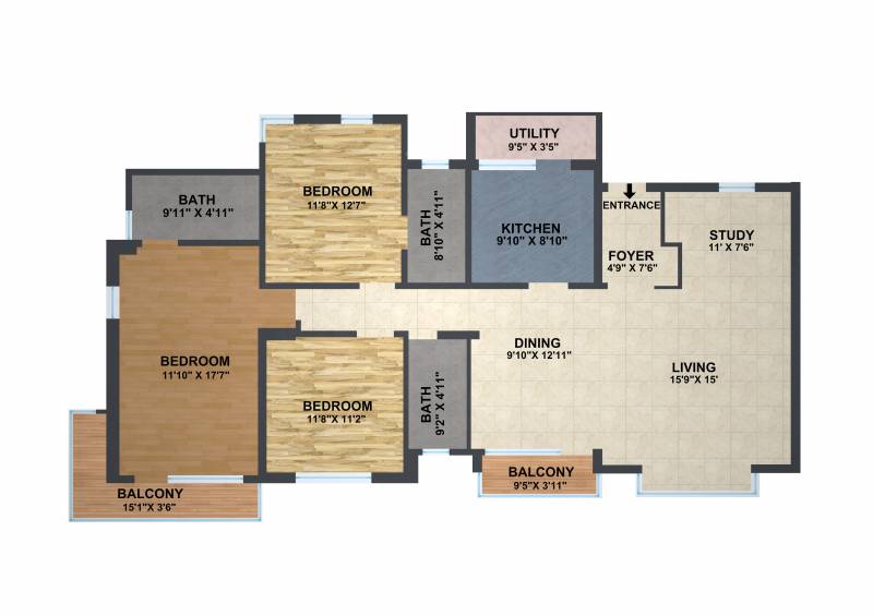Mahindra Aqualily (3BHK+3T (1,947 sq ft)   Study Room 1947 sq ft)