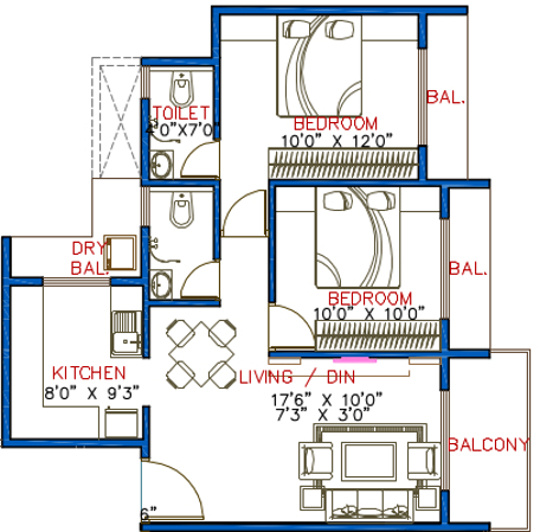 Lakhani Aura (2BHK+2T (985 sq ft) 985 sq ft)