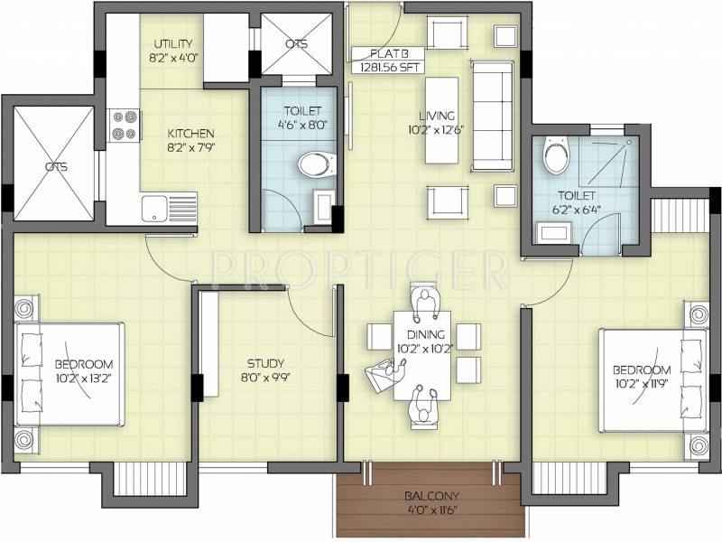 Devinarayan Temple Gate (2BHK+2T (1,282 sq ft)   Study Room 1282 sq ft)