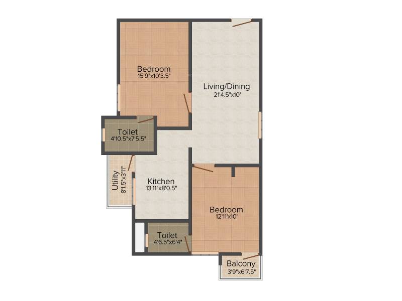 Royal Akshata (2BHK+2T (966 sq ft) 966 sq ft)